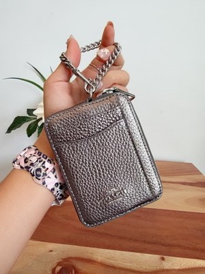 NWT Coach Zip Card Case Foil metallic refined pebble leather CCO27