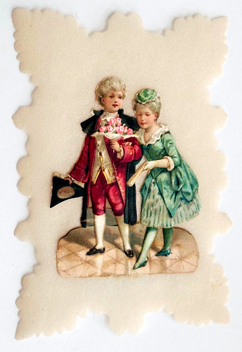 4.75" Antique Die Cut Scrap on Parchment Paper - Edwardian Girl and Boy