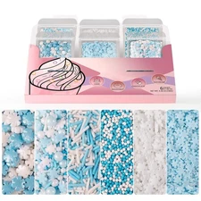 HUEBEATY 6-in-1 Edible Snowflake Sprinkles – Blue and White Winter Sprinkles ...