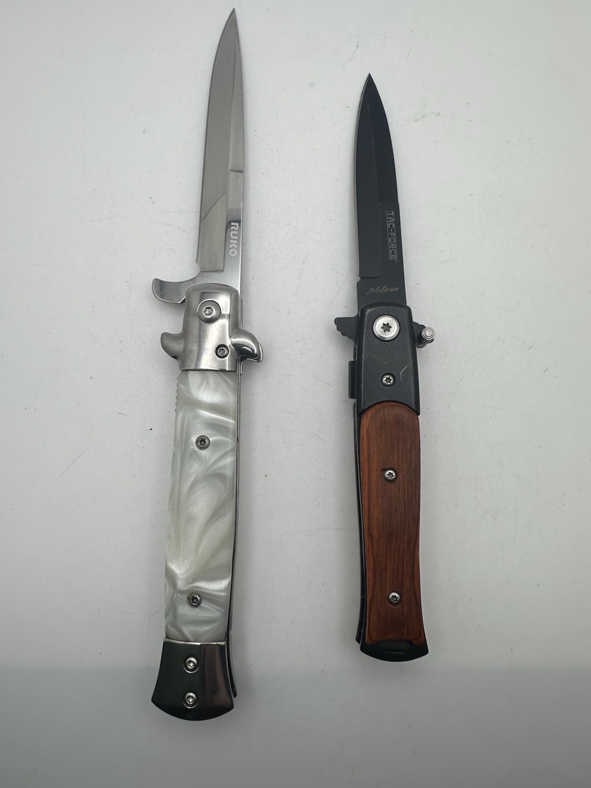 Spring Assist Stiletto Folding Knife Lot White Ruko And Wood Tac-Force Nice