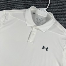 Under Armour Performance Polo Shirt Mens Large White Short Sleeve Golf Loose
