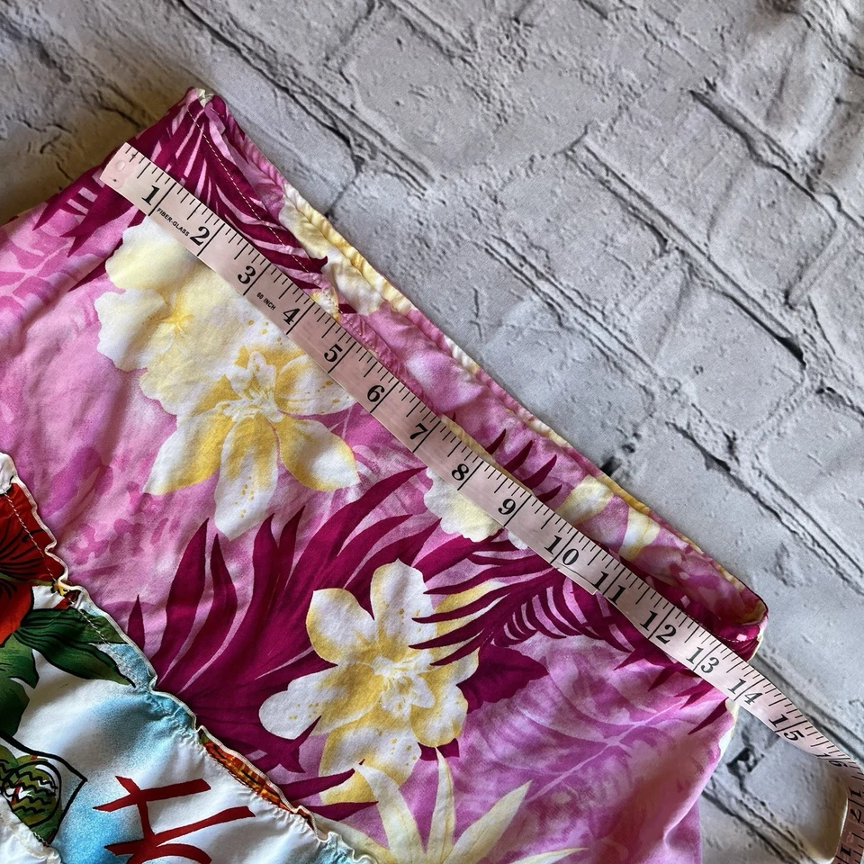 Patchwork Skirt Tiered Hawaiian Travel Themed Medium Ruffled Unique Luau Peasant - Image 3 of 4