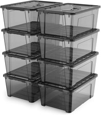 8 Pack Black Clear Plastic Storage Bins with Lids/Handle, Stackable Small Latchi