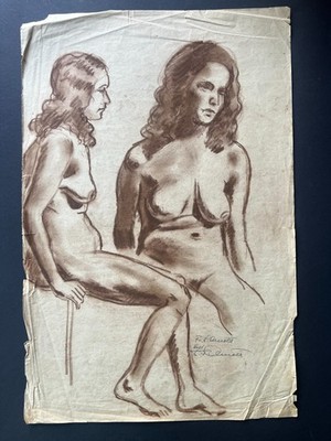 Akt - 2 Frauen - Zeichnung - um 1930 Student Münchner Kunstakademie - signiert