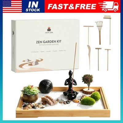 New Zen Garden Kit Desk Decor Japanese Mini Sand Box Set Meditation Therapy