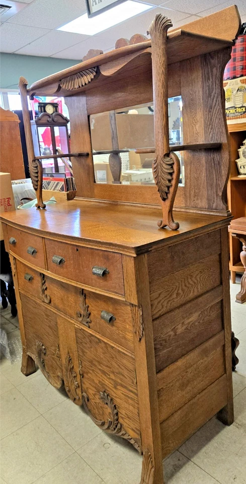 Late 1800's Eastlake Oak cabinet hand carved and dovetailed Americana - Image 4 of 4