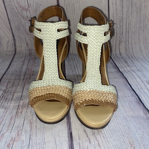 JUICY COUTURE Womens Sandals 7 CHRISTA 2 White Natural Caramel Designer Heel - Picture 5 of 15