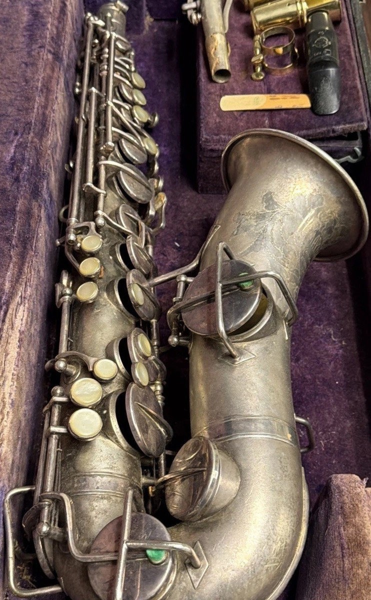 Vtg Martin Low Pitch Alto Saxophone Silver Plate Case Eckhart
