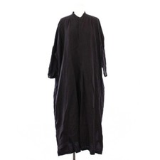 Suzuki Takayuki Shirt Dress Maxi Long Sleeve Band Collar Plain Hemp Linen F Used