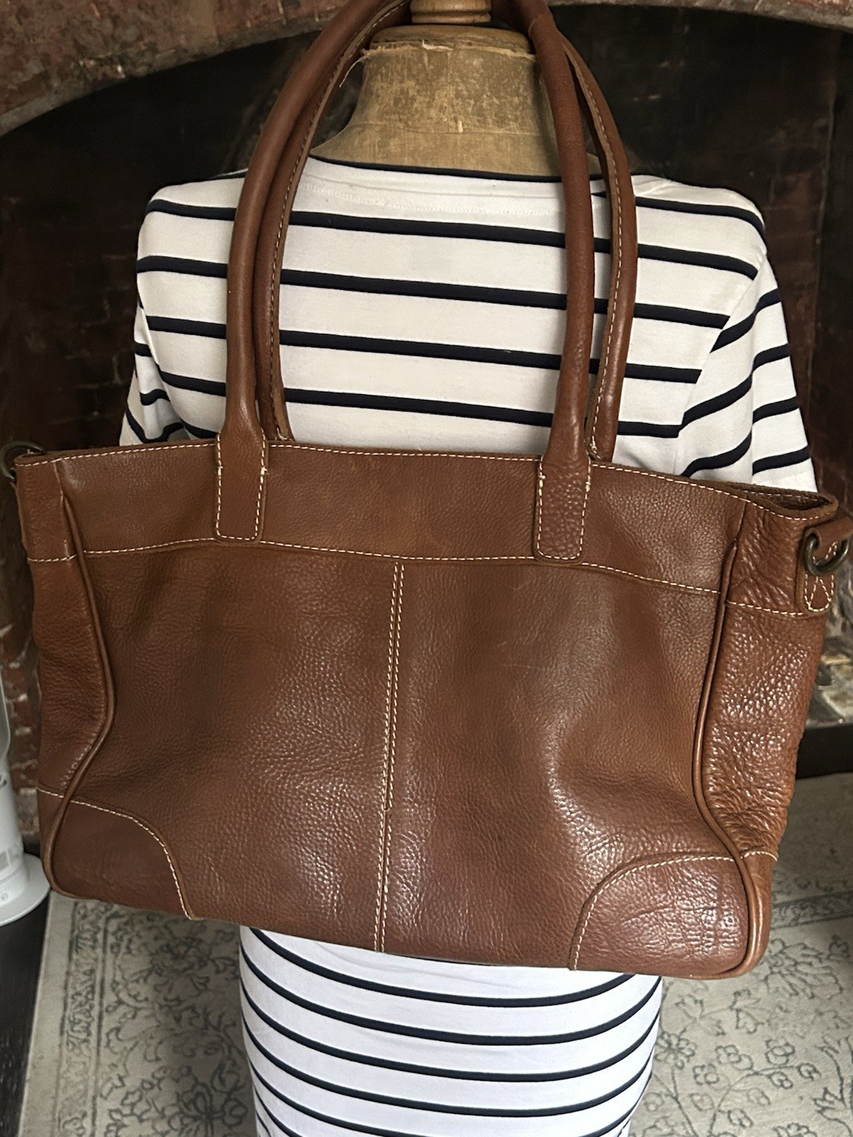 FAT FACE Brown Textured Leather Large Slouchy Tote Handbag 105113 image 7