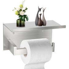 Wall Mounted Toilet Paper Holder with Shelf Brushed Nickel Bathroom Tissue Roll
