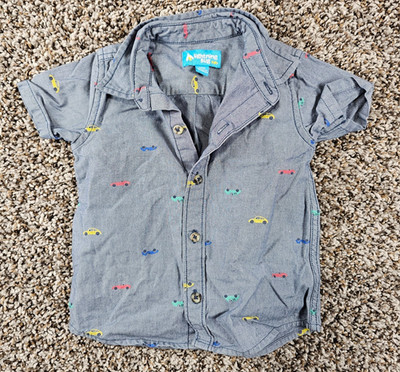 Lightning Bug Baby Sz 24M Short Sleeve Button Up Shirt All Over Car Print