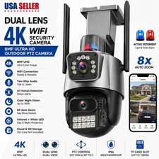 Security Camera Dual Lens 4K WiFi 8X Zoom Outdoor Home Night Vision CCTV PTZ US