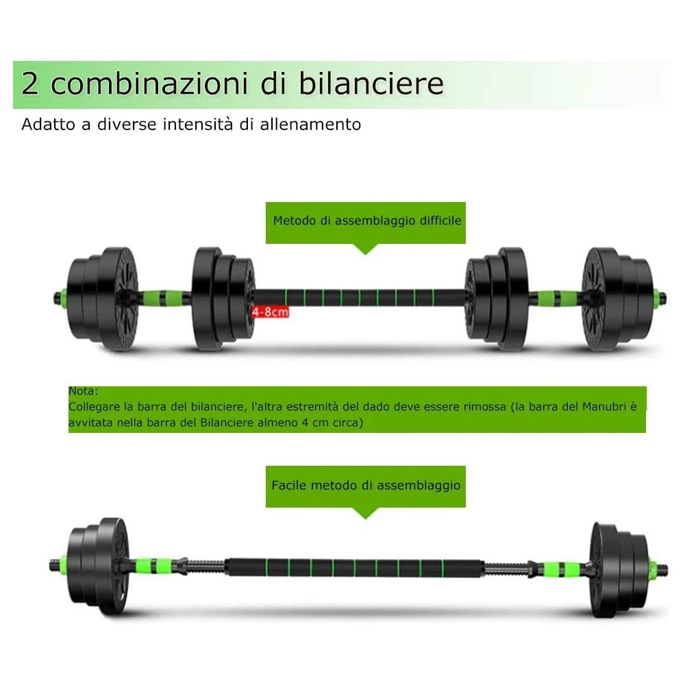 Kit 2in1 Bilanciere + Manubri Con Pesi Regolabili Componibili Palestra Tot 30 Kg foto 5