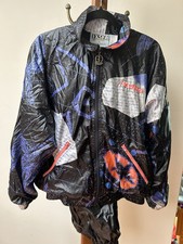 IXSPA Black Track Suit Windbreaker Jacket Pants L Jamie Sadock Lined Vtg 80s/90s