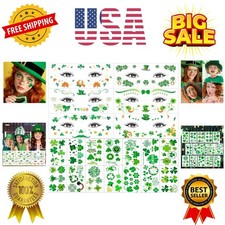 21 Sheets Glitter St Patrick's Day Face Temporary Tattoos, 100 Glitter Lucky...