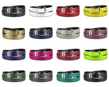 CONCITOR Reversible Belt Wide Solid Colors Black Bonded Leather Silver-Tone XL