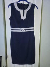 En Focus Studio Navy White Sheath Dress Sleeveless Contrast Trim Size 8