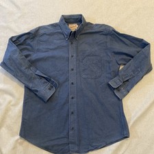 VTG Woolrich Chamois Shirt Button L USA 90s Mens Long Sleeve Blue   Measurements