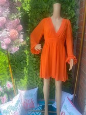 Na-Kd Waist Detail Mini Dress Bright Orange UK 14/EU 40 V Neck