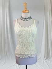 Vintage Dreamy Lace Tank Top Coquette Bow Romantic Lingerie Y2K Fairy Size S