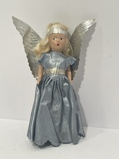 Vintage Christmas tree topper angel blue dress silver wings