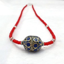 Vintage afghanische Messing-Perlenkette: venezianische weiße Herz-Handelsperlen