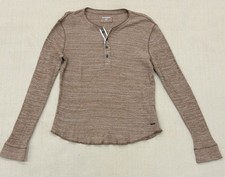 Express Men  s Henley Waffle Knit Long Sleeve Shirt Brown Size M