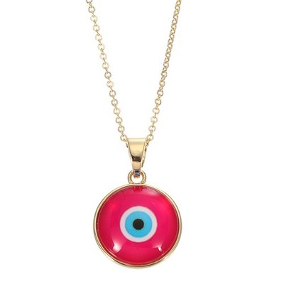 Runder Evil Eye Charm Anhänger, 16 Zoll lange Halskette, Rosérot für DIY