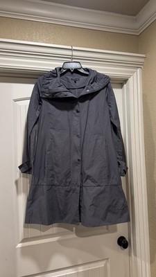 Eileen Fisher Light Rain Jacket Navy Cotton Nylon High Collar Coat   XS
