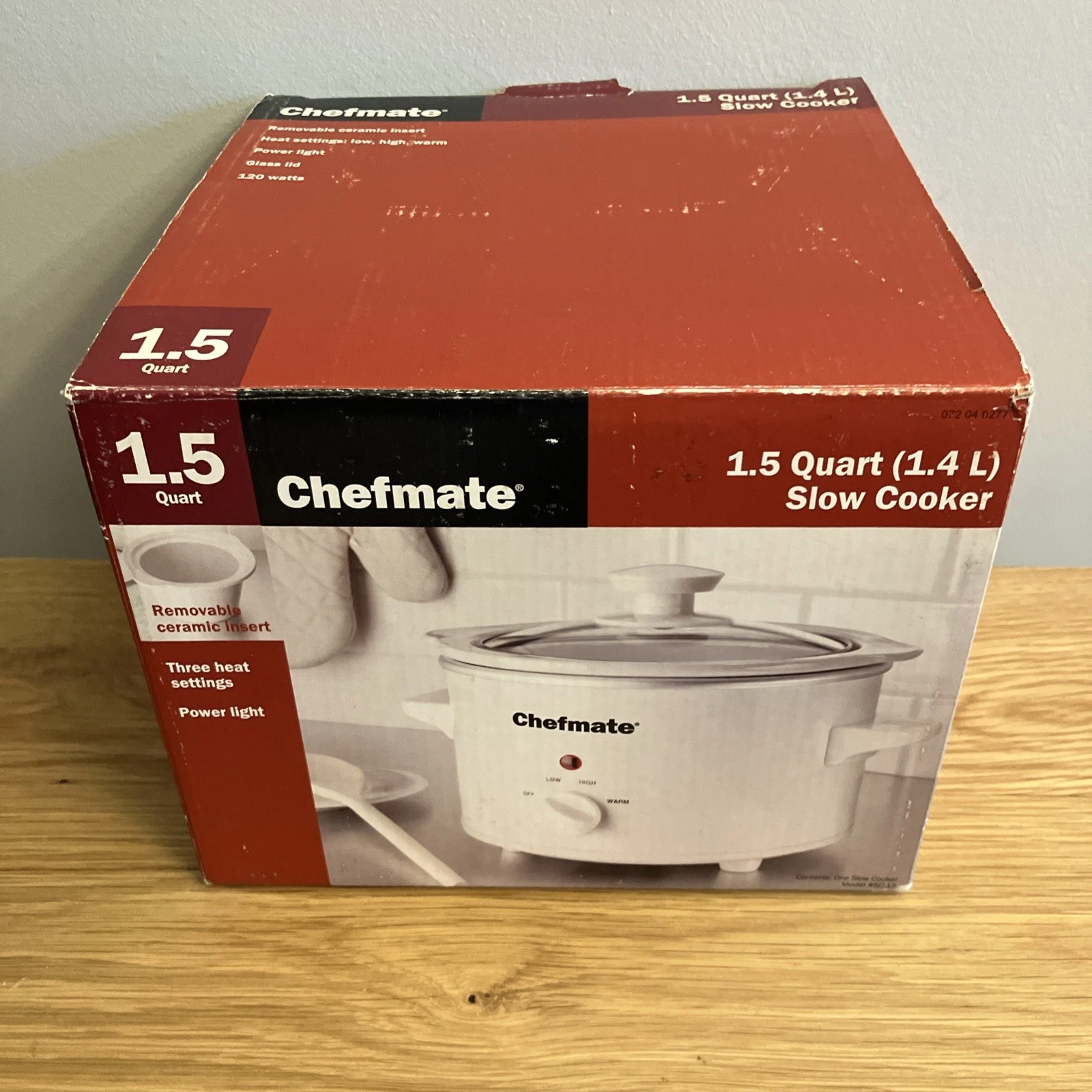 NOS Chefmate 1.5 Quart (1.4 L) Round White Slow Cooker w/ Lid &3 Heat Settings