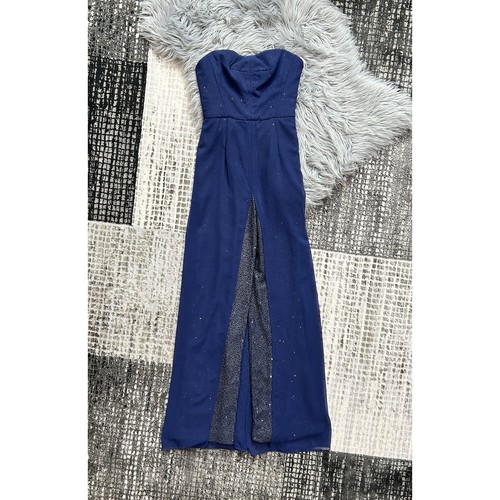 Halston Womens Navy Georgette Overlay Sequin Strapless Jumpsuit Size 4 ($525) - Picture 6 of 10