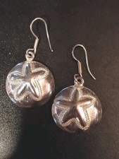 Sterling 925 Sand Dollar Dangle Earrings Beach Sea Life