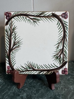 Blue Sky Clayworks Tealite Tile Tea Lite Christmas Theme Good Condition Pine Bow