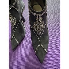  2325 Jimmy Choo Ankle Boots NEW Sz 37.5 Crystal Embellished Pointed Toe Suede