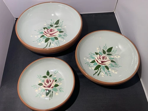 LOT 2 VTG 1960 STANGL BELLA ROSA 10" 11” 12”ROUND SERVING BOWL SET