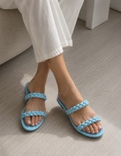 Stuart Weitzman Braida Slide Sandals Sky Blue Braided Double Strap Size 7