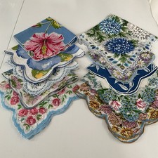 Vintage Ladies Hankies Lot Of 10 SCALLOPED EDGE SHADES OF BLUE TONES