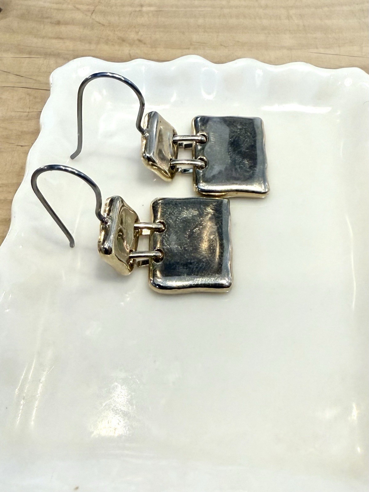 Geometric Silver Statement Dangle Earrings feat L… - image 1
