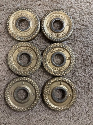 Vintage 3 unique pairs 1 1/4 lbs blank back 1950s Billard weight plates weights