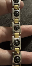 Stainless Steel Two Tone Magnetic Link Bracelet Silver Gold Hematite Rotating 8"