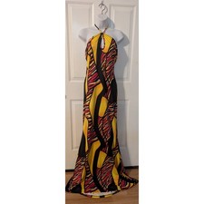 Shein Halter Neck Long Maxi Dress Large  Geometric Striped Bodycon Mermaid