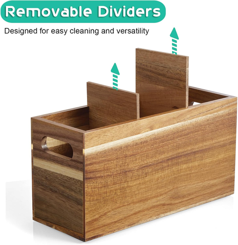 Soporte para utensilios de madera de acacia para mostrador de cocina - 3 compartimentos cocina grande Ute - Imagen 2 de 12