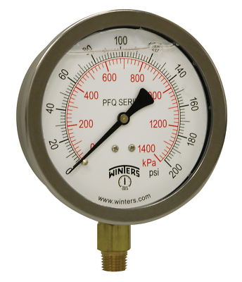 #ad 4quot; Liquid Filled Pressure Gauge Brass Internals 0 200 Psi Kpa 1 4quot; NPT $95.99