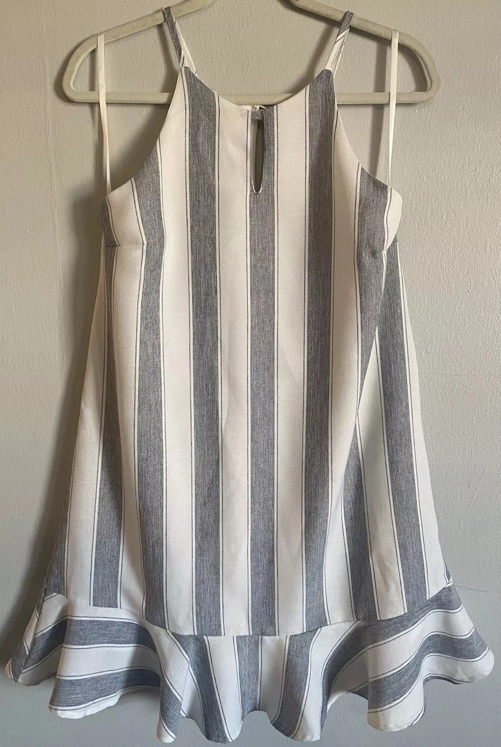 PALM ANGELS Mini abito lino righe bianco grigio Lei+Sky nuovo con etichette con volant e spalline buco della serratura donna med