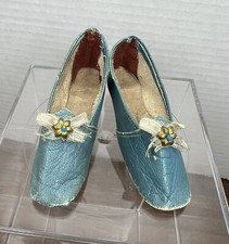 Antique Blue Leather Doll Shoes Heels Slim French Fashion German