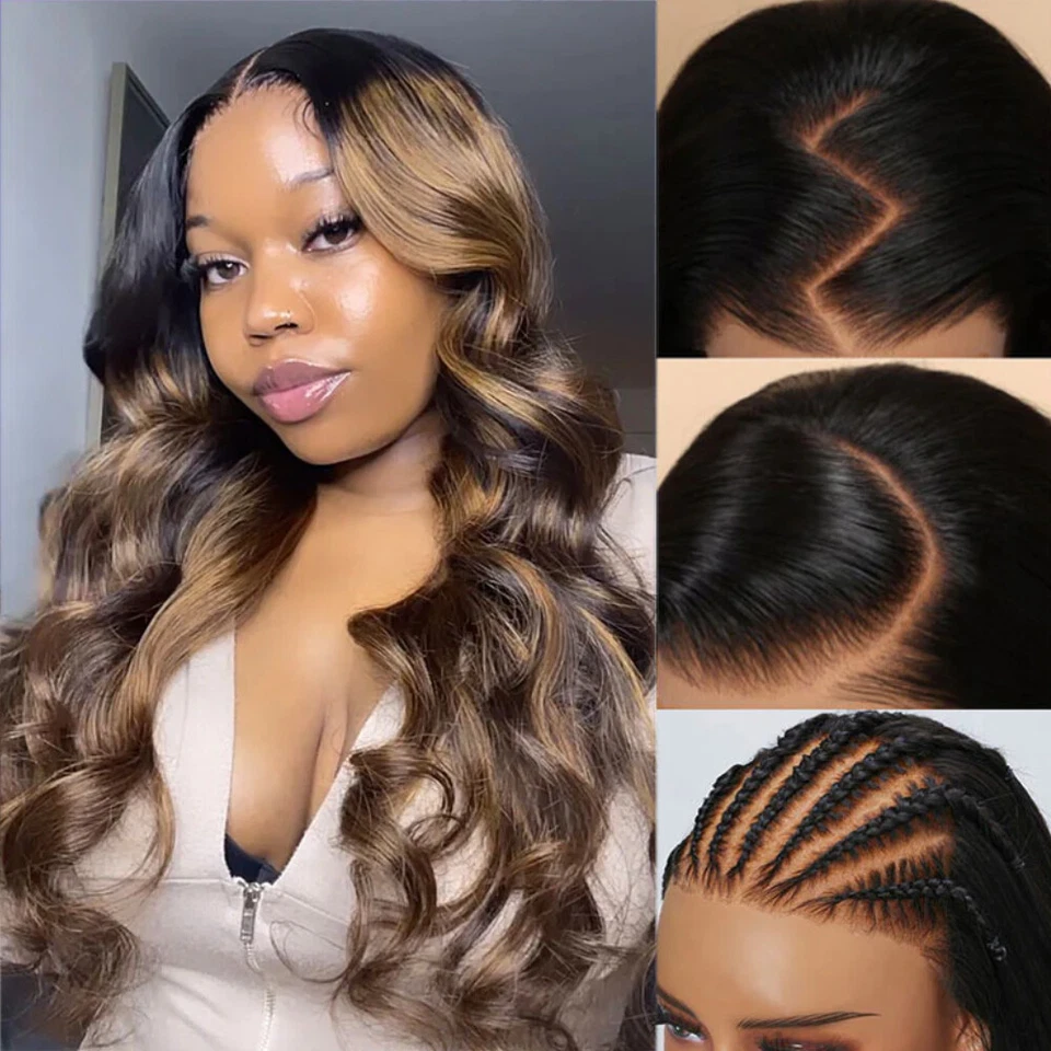 UNICE Indian Ombre Body Wave Pre Corte Encaje Frontal Pelucas Cabello Humano Sin Pegamento Desgaste Go Foto 3 de 4