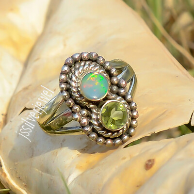 Peridot Gemstone Vintage Opal And Peridot Ring Faceted Peridot