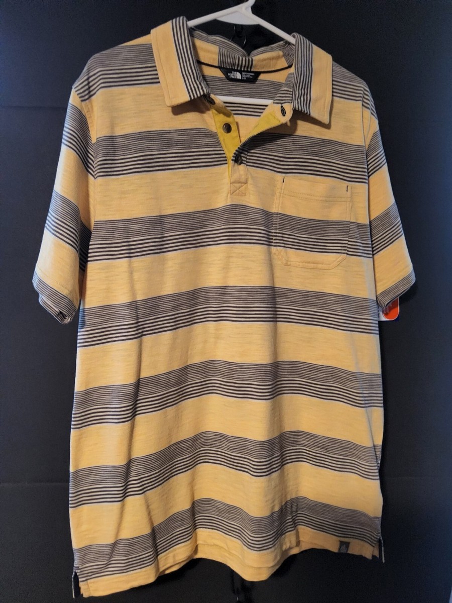 The North Face Men's Size Lg Yellow Striped Polo T-shirt W Pocket