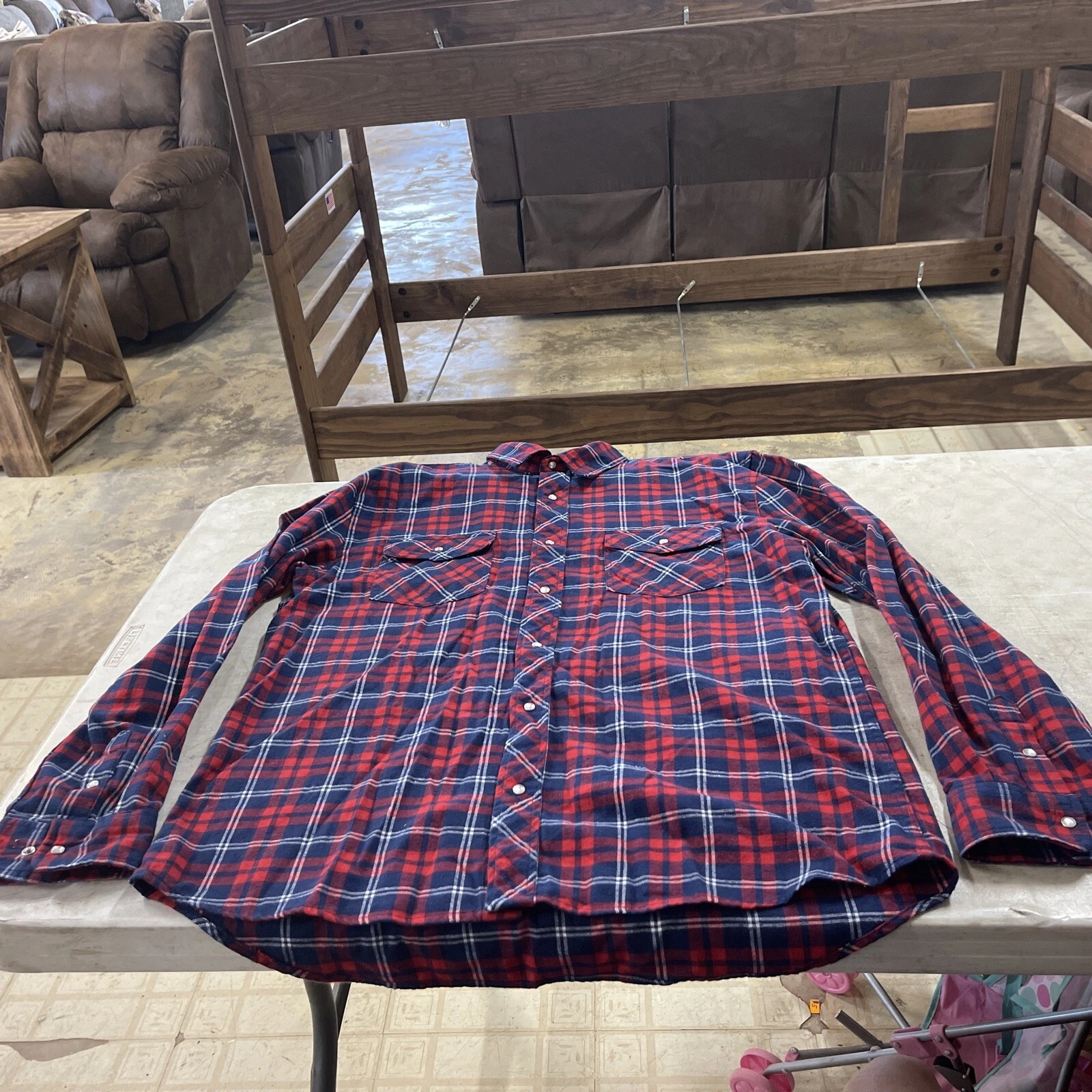 VTG Outdoor Casuals Pear Snap Flannel Shirt Mens Sz 2XL Western Red Blue